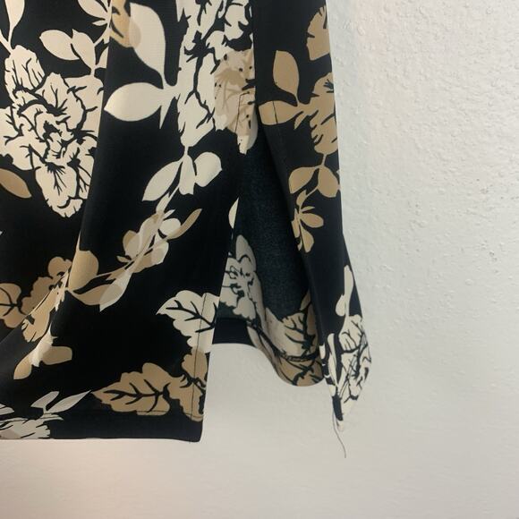 Vintage BCBGMaxazria Dress Womens Small 90s Y2K Floral Faux Wrap Black Tan S - Picture 3 of 7
